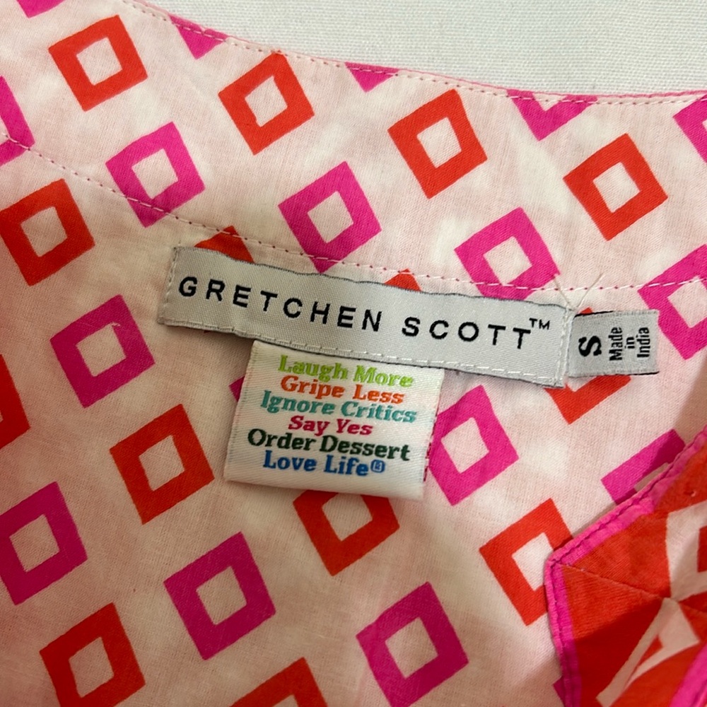 GRETCHEN SCOTT WOMEN TUNIC ORANGE PINK GEOMETRIC PRINT SZ SMALL - Picture 5 of 10